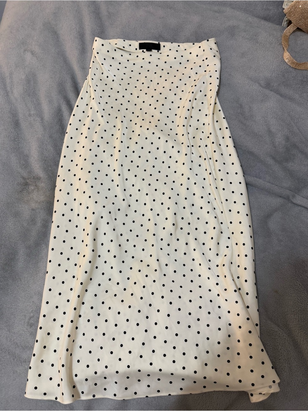 Zara Cream Midi Skirt with Black Polka Dots